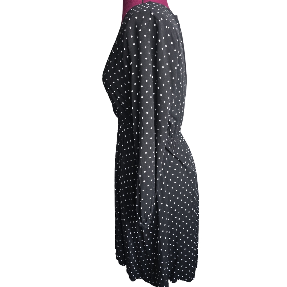 Old Navy Black & White Polka Dot Long Sleeve Faux Wrap Dress Size S Casual Fem - Picture 3 of 6